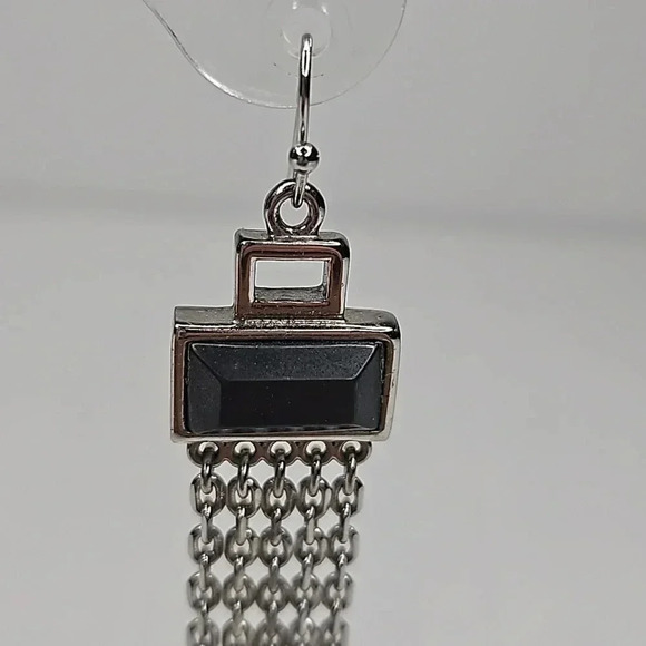 Lia Sophia Statement Earrings with Gray Rectangle & Silver Chain Link Dangles - Picture 11 of 13